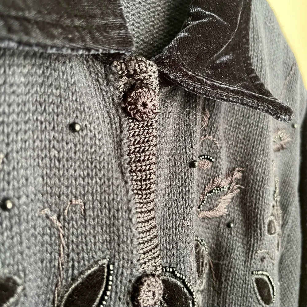 vintage velvet collar floral embroidered cardigan - Picture 9 of 12